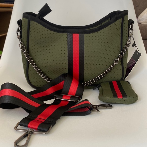 NEW NWT Haute Shore - Blair Bello Neoprene Crossbody Black Red Olive Green - Picture 1 of 6